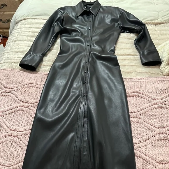 Zara | Dresses | Zara Black Leather Dress | Poshmark